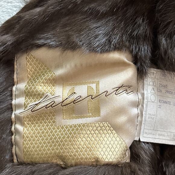 Vintage Talenti Italy Shearling Coat Brown Embossed Leather Fur Trim M-L - Picture 11 of 16
